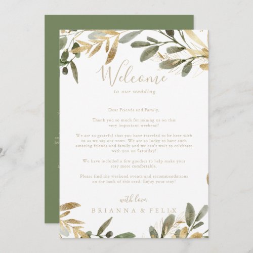 Gold Greenery Fall Wedding Welcome Letter