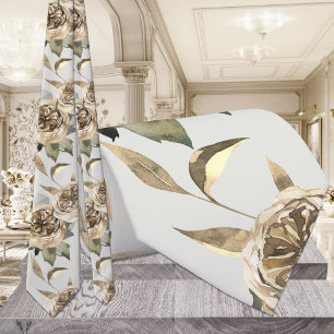 Gold & Greenery Floral Wedding Neck Tie