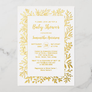 Gold Greenery Foliage Gender Neutral Baby Shower Foil Invitation
