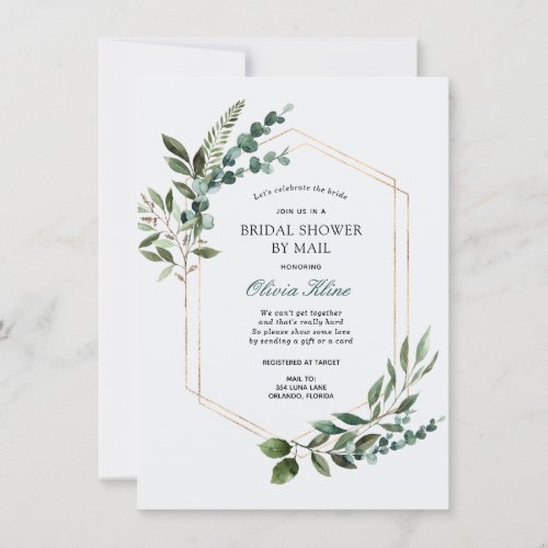 Gold Greenery Frame Bridal Shower by Mail Invitation