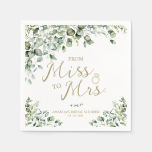 Gold Greenery From Miss To Mrs Bridal Shower Napkins