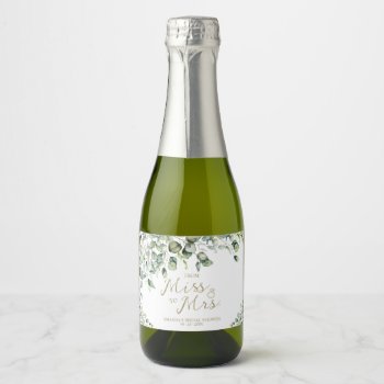 Gold Greenery From Miss To Mrs Bridal Shower Sparkling Wine Label by LitleStarPaper at Zazzle