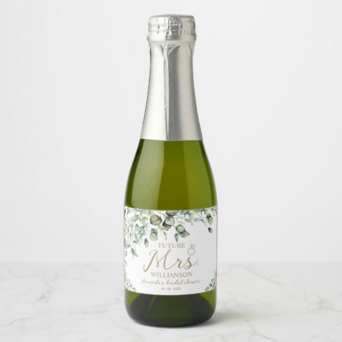 Gold Greenery Future Mrs Bridal Shower  Sparkling Wine Label