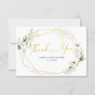 Gold Greenery Geometric Baby in Bloom Baby Shower Thank You Card