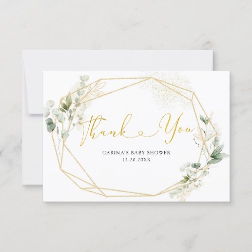 Gold Greenery Geometric Baby in Bloom Baby Shower Thank You Card