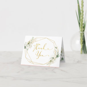 Gold Greenery Geometric Baby in Bloom Folded Letterpress Thank You Card