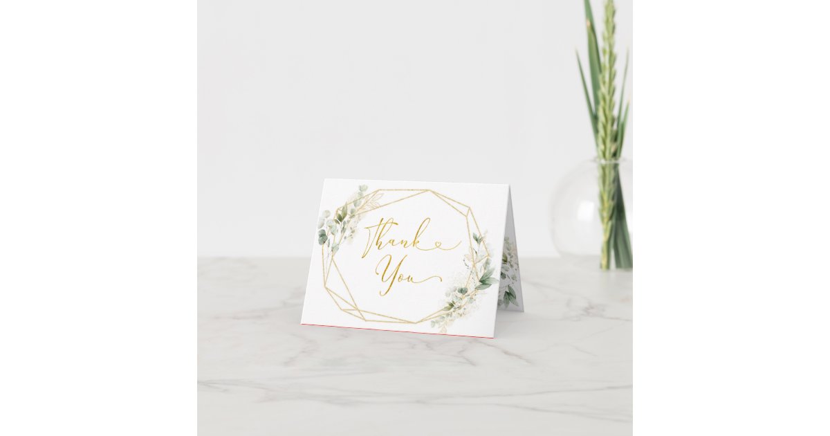 Gold Greenery Geometric Baby in Bloom Folded Thank You Card | Zazzle