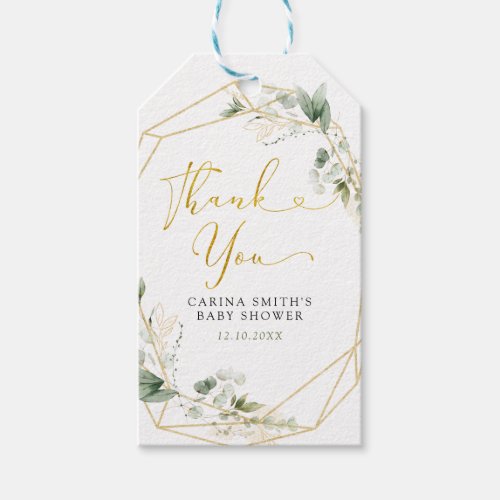 Gold Greenery Geometric Baby in Bloom Thank You Gift Tags