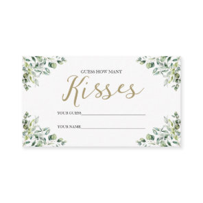 Gold Greenery How Many Kisses Bridal Shower Game Enclosure Card