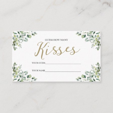 Gold Greenery How Many Kisses Bridal Shower Game Enclosure Card