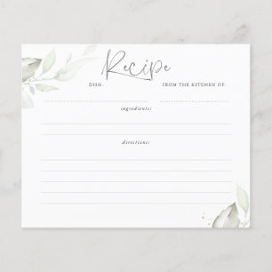 Gold Greenery Leaves Bridal Shower Recipe Card