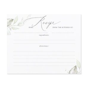 Gold Greenery Leaves Bridal Shower Recipe Card