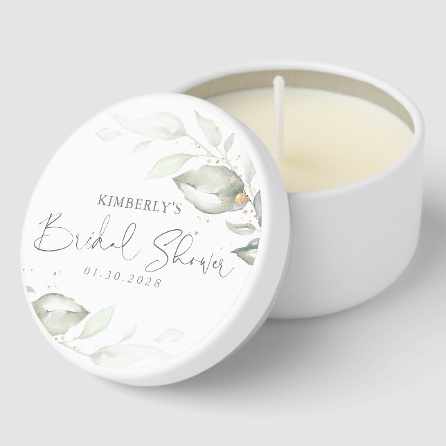 Gold Greenery Leaves Elegant Bridal Shower Mini Candle Favors (Corner)