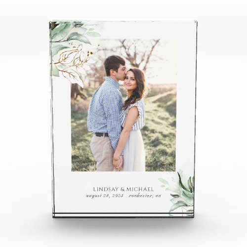 Gold Greenery Leaves Romantic Elegant Photo Block