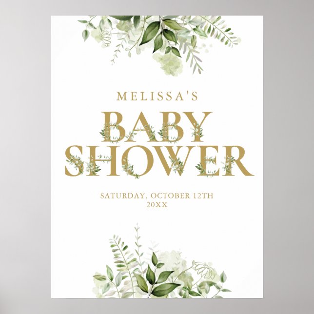 Gold Greenery Letter Baby Shower Sign (Front)