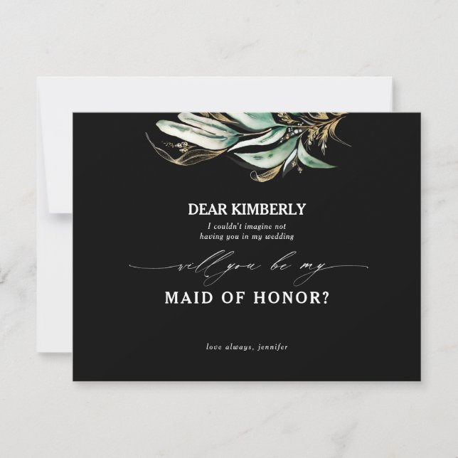 Gold Greenery Maid of Honor / Bridesmaid Proposal Invitation (Front)