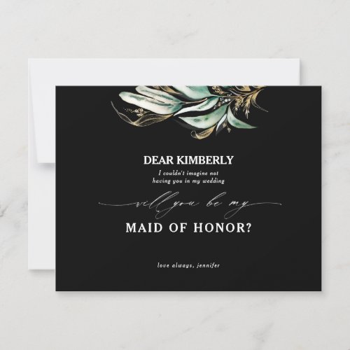 Gold Greenery Maid of Honor  Bridesmaid Proposal Invitation