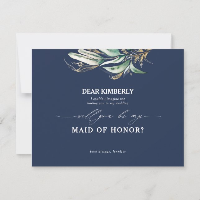 Gold Greenery Maid of Honor / Bridesmaid Proposal Invitation (Front)