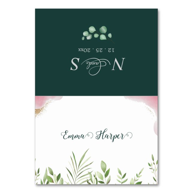 Gold Greenery Printable Wedding Place Cards (Front)