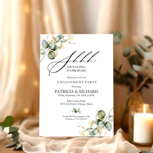 Gold Greenery Surprise Engagement Party Invitation