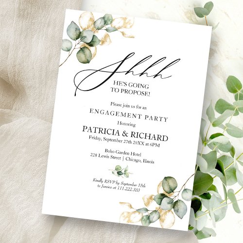 Gold Greenery Surprise Engagement Party Invitation