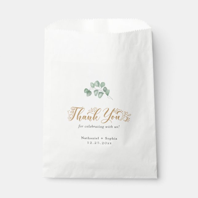 Gold Greenery Thank You Wedding Favor Bag (Front)