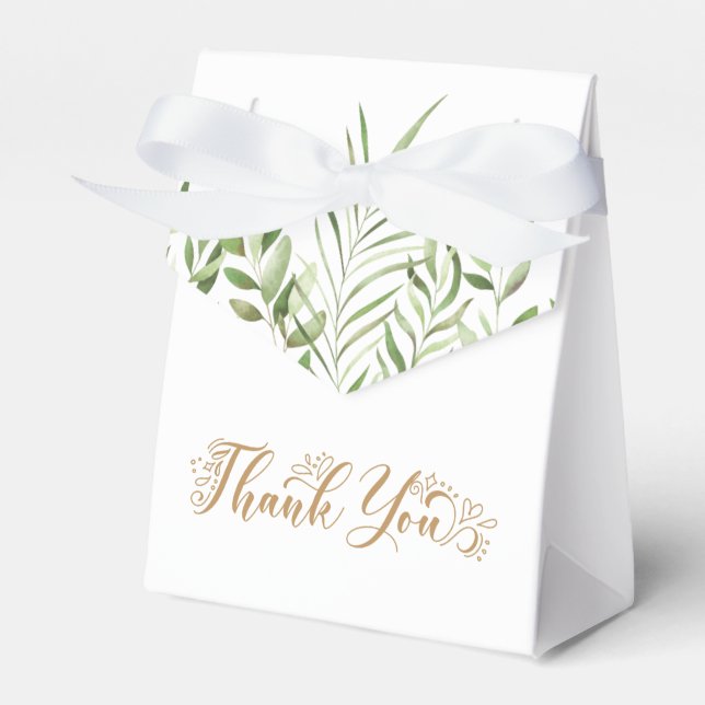 Gold Greenery Watercolor Eucalyptus Wedding Favor Boxes (Front Side)