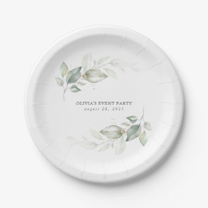Gold Greenery Watercolor Romantic Wedding Paper Plates