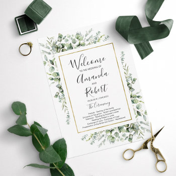 Gold Greenery Watercolor Wedding Ceremony Program by LitleStarPaper at Zazzle