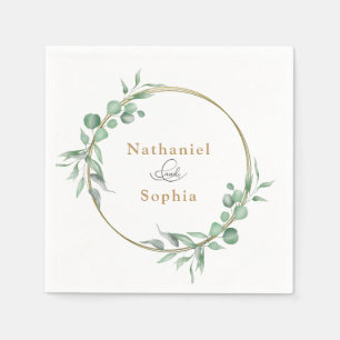 Gold Greenery Watercolor Wedding Napkins