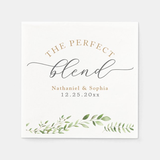 Gold Greenery Watercolor Wedding Napkins (Front)