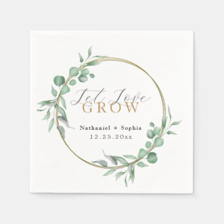 Gold Greenery Watercolor Wedding Napkins
