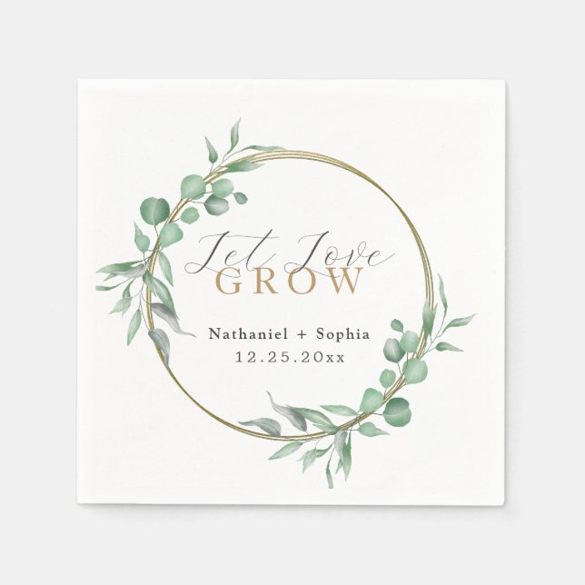Gold Greenery Watercolor Wedding Napkins (Front)