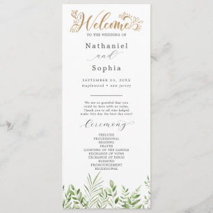 Gold Greenery Watercolor Wedding Program