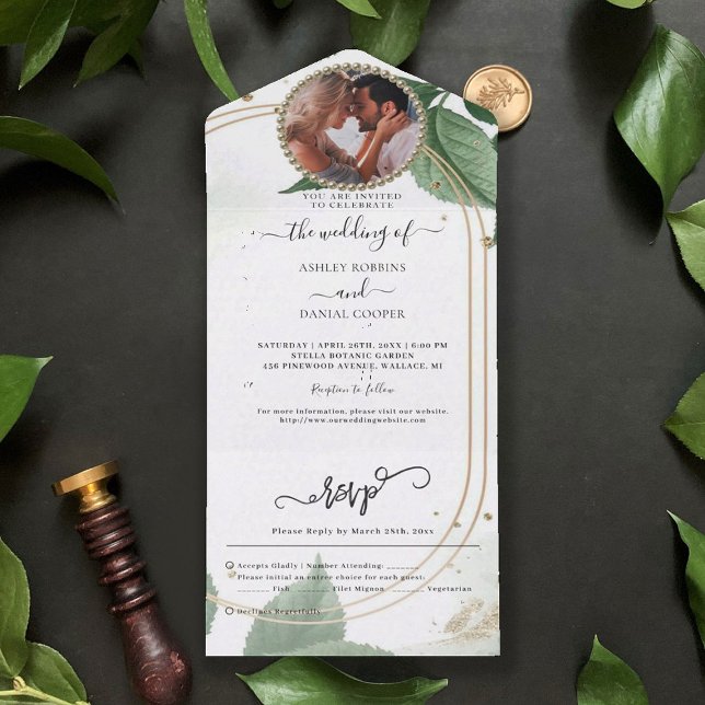 Gold Greenery Wedding All In One Invitation (Creator Uploaded)
