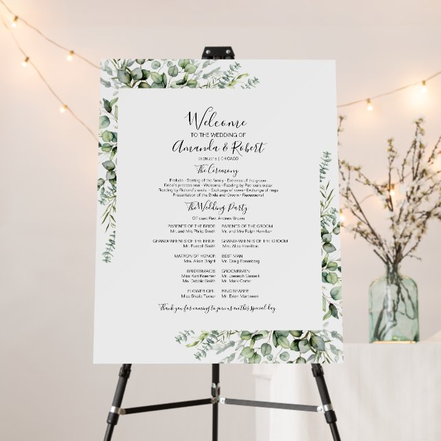Gold Greenery Wedding Ceremony Program Board (In Situ (Stand))