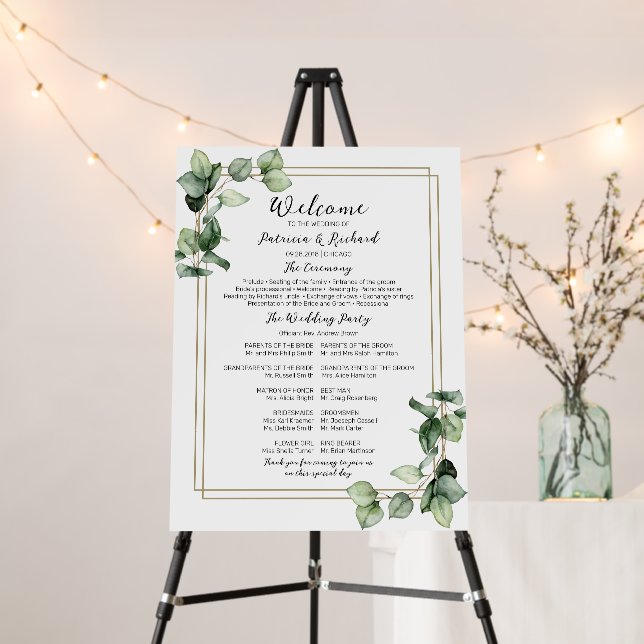 Gold Greenery Wedding Ceremony Program Sign Board (In Situ (Stand))