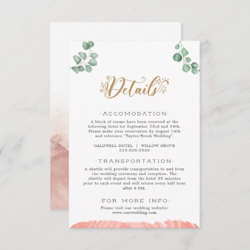 Gold Greenery Wedding Details Enclosure Card