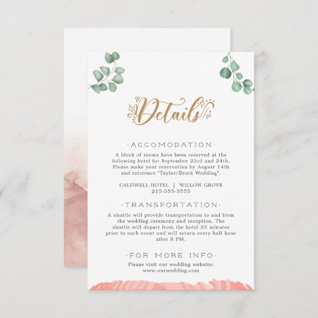 Gold Greenery Wedding Details Enclosure Card (Front/Back)