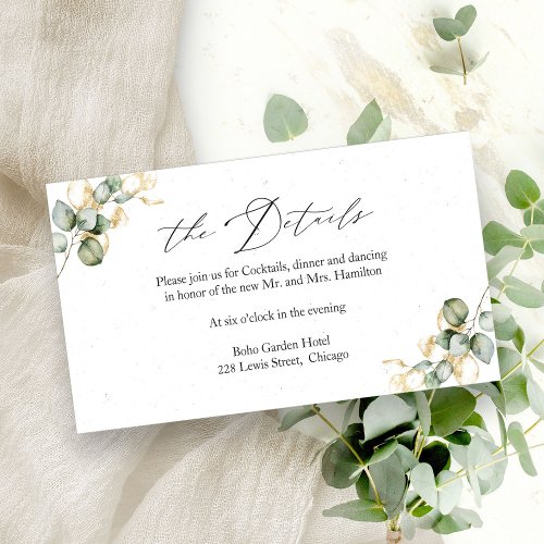 Gold Greenery Wedding Details Enclosure Card