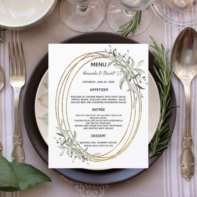 Gold greenery wedding menu card (Creator Uploaded)