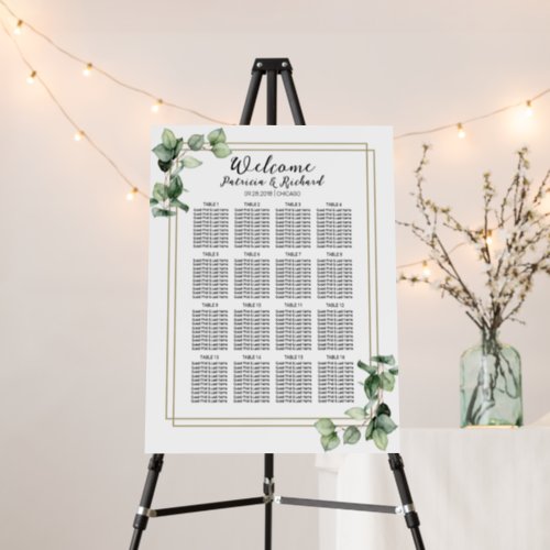 Gold Greenery Wedding Seating Chart Board