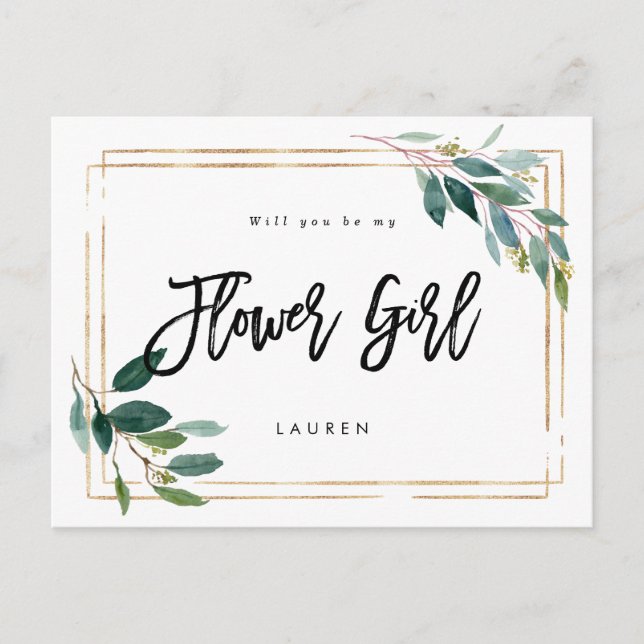 gold greenery will you be my flower girl card (Front)