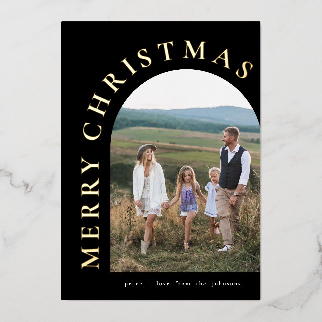 Gold Greeting Holiday Arch Foil Invitation (Front)