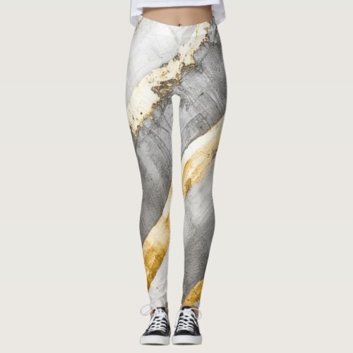 Gold  Grey Abstract Leggings
