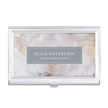Gold  Grey And Blue Marble Business Card Holder by colourfuldesigns at Zazzle