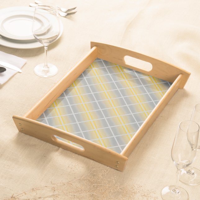 Gold, Grey and Silver in Elegant Geometric Pattern Serving Tray (Front)
