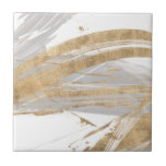 Gold & Grey Ceramic Tile<br><div class="desc">Gold & Grey II by Studio W. Features grey and gold lines against a white background.</div>