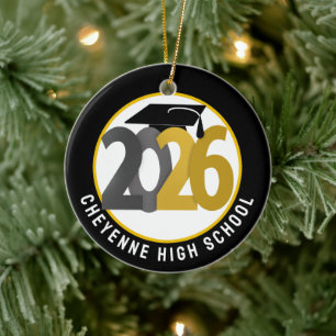 Gold Grey Class of 2026 Photo Graduation Ceramic Ornament