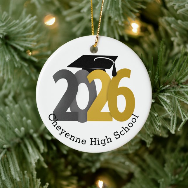 Gold Grey Class of 2026 Photo Graduation Ceramic Ornament (Tree)